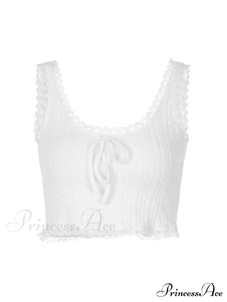 Cropped Lace Trim Trendy Rib Cami Top image 5