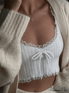Cropped Lace Trim Trendy Rib Cami Top image 2