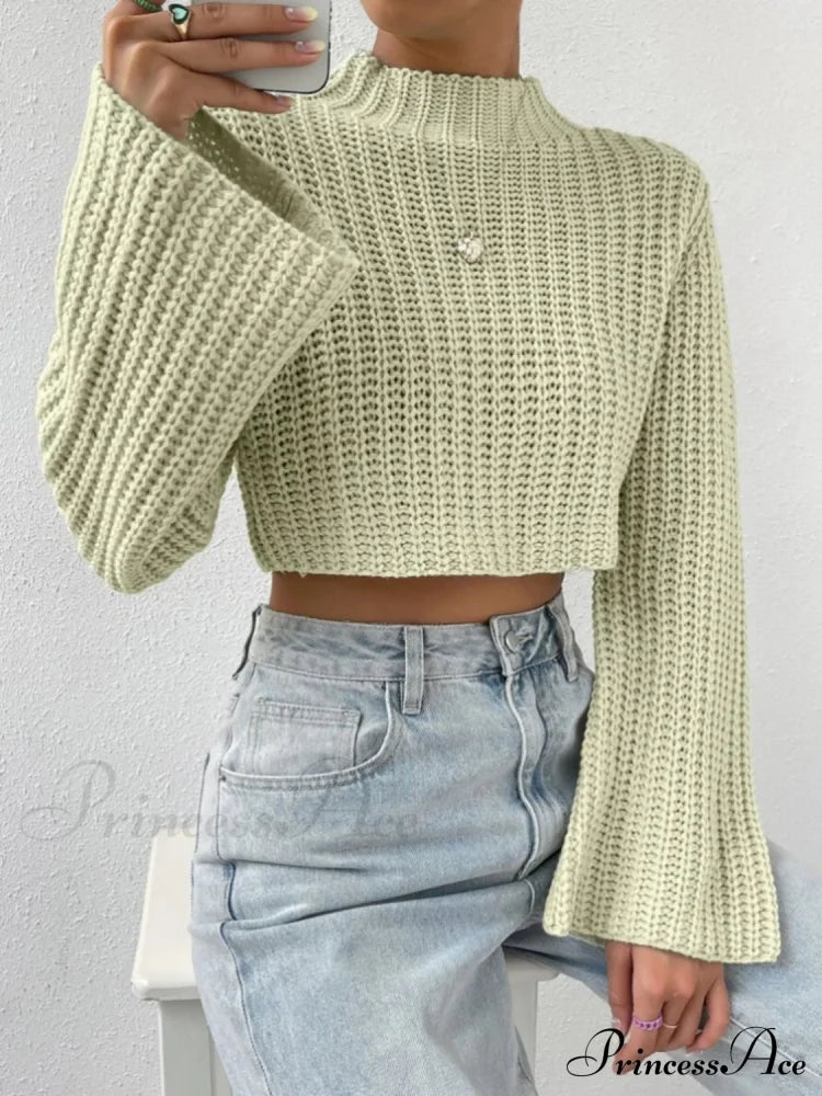 Cropped Long Neck Mock Arm Sweater image 2