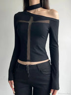 Cross Mesh Patchwork Knit Top image 4