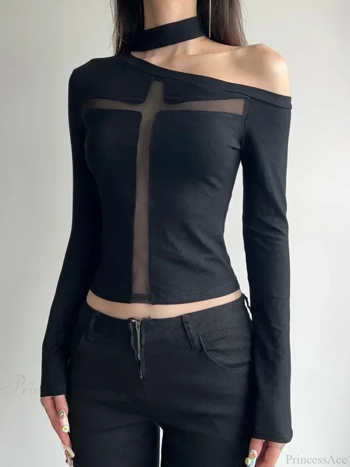 Cross Mesh Patchwork Knit Top image 4