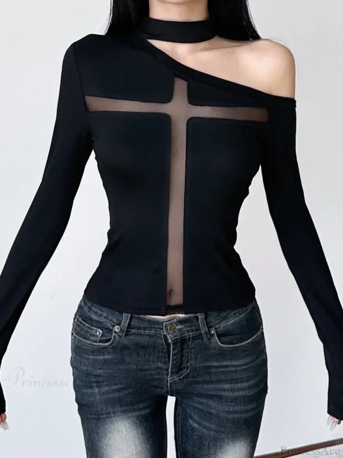 Cross Mesh Patchwork Knit Top image 3
