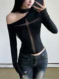 Cross Mesh Patchwork Knit Top image 5