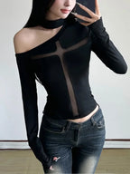 Cross Mesh Patchwork Knit Top image 5
