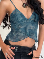 Cross Over Halter Trendy Mesh Crop Cami Top image 1
