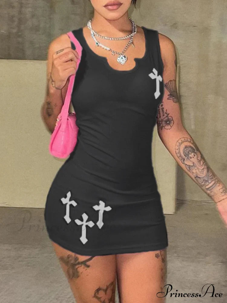 Gothic Printed Cross Mini Dress image 5