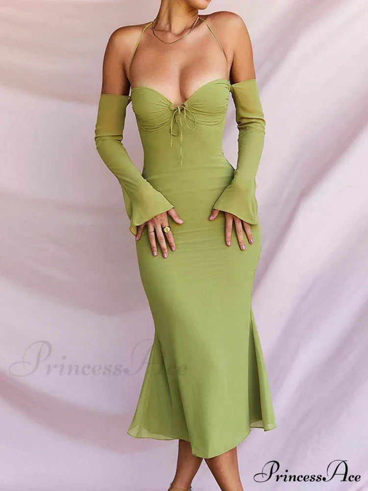 Cryptographic Green Mesh Sheer Midi Dress image 1