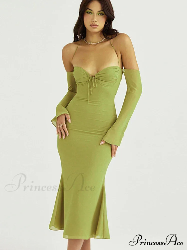 Cryptographic Green Mesh Sheer Midi Dress image 6