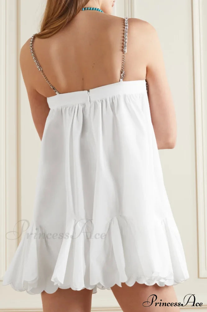 Crystal Trimmed Stylish Scallop Mini Dress image 3