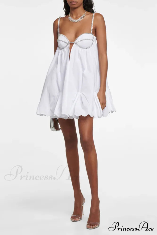 Crystal Trimmed Stylish Scallop Mini Dress image 4