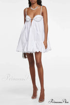Crystal Trimmed Stylish Scallop Mini Dress image 4