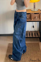 Curved Denim High Waist Loose Cargo Pants image 3