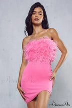 Curved Hem Stylish Feather Mini Dress image 3