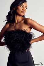 Curved Hem Stylish Feather Mini Dress image 8