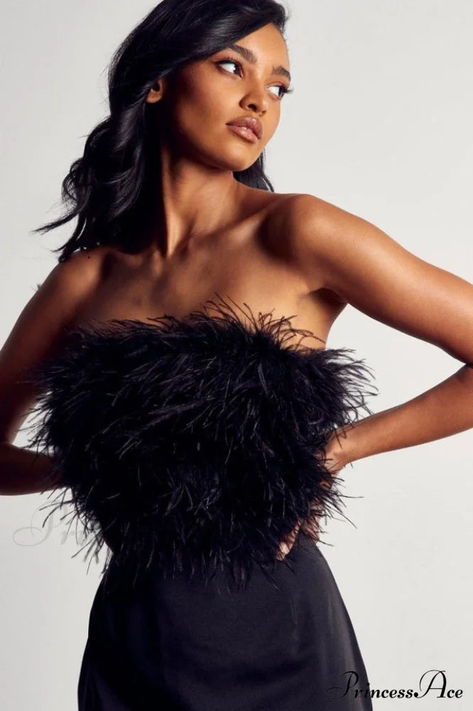 Curved Hem Stylish Feather Mini Dress image 8