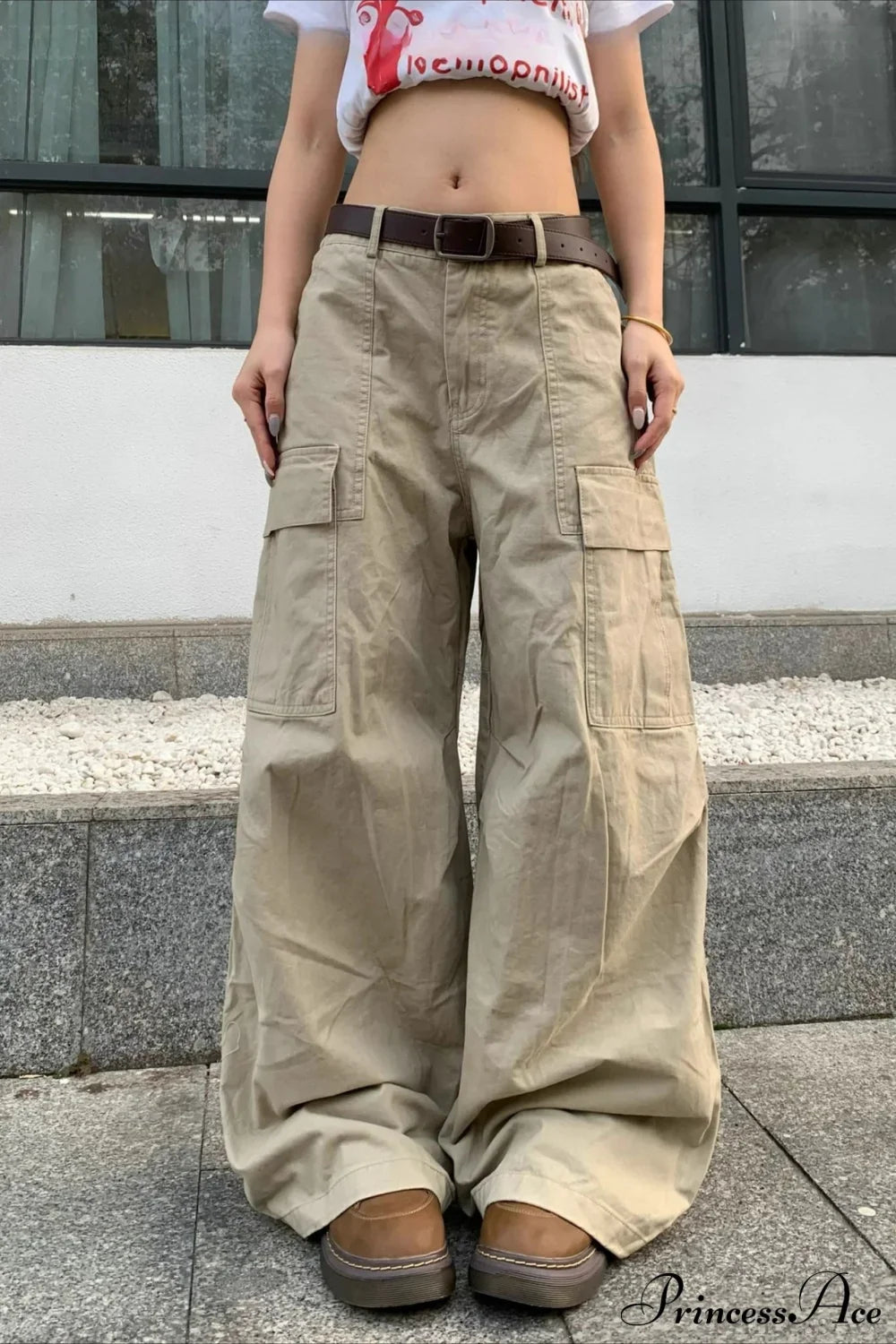 Curved Large Pocket Loose Cargo Pants image 1
