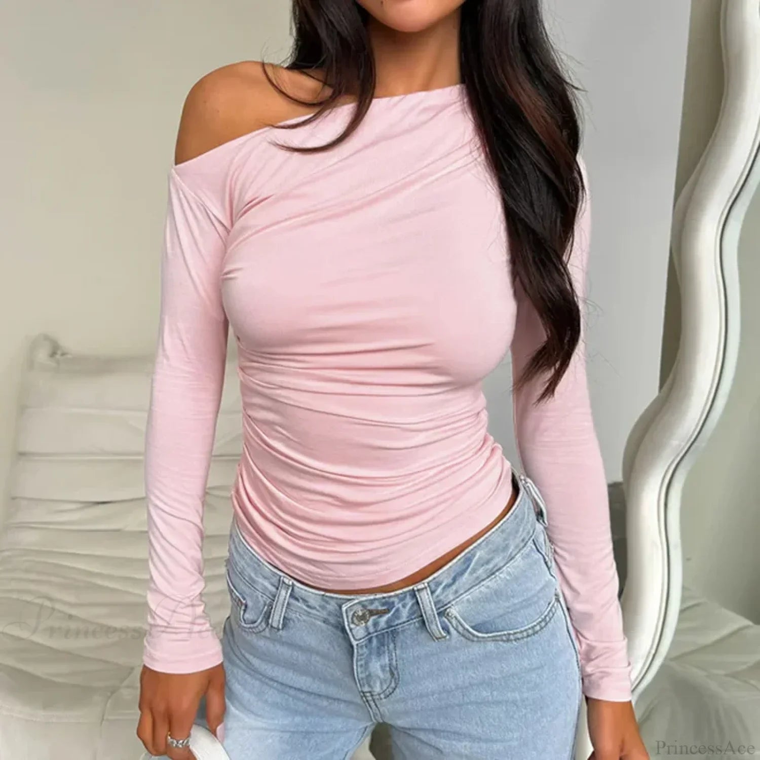 Custom Design Casual Boat Neck Off Shoulder Slim Crop Knit Top image 3