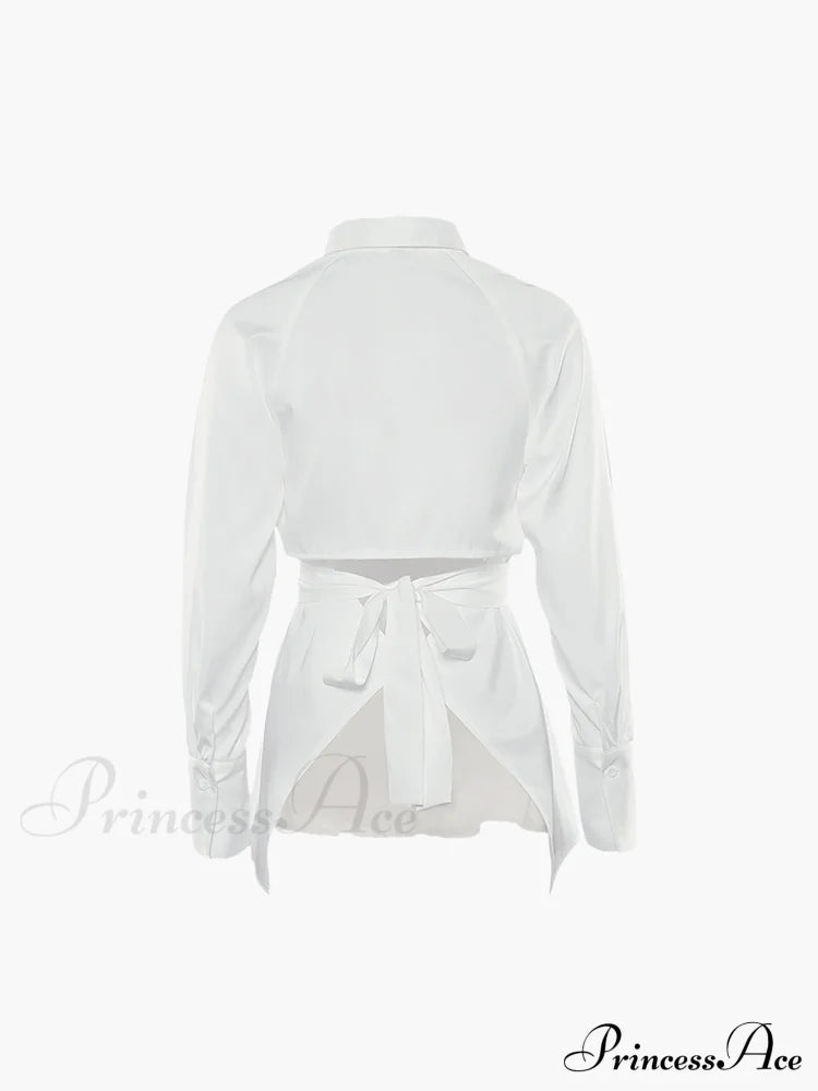 Cut Out Button Trendy Down Collar Shirt image 4