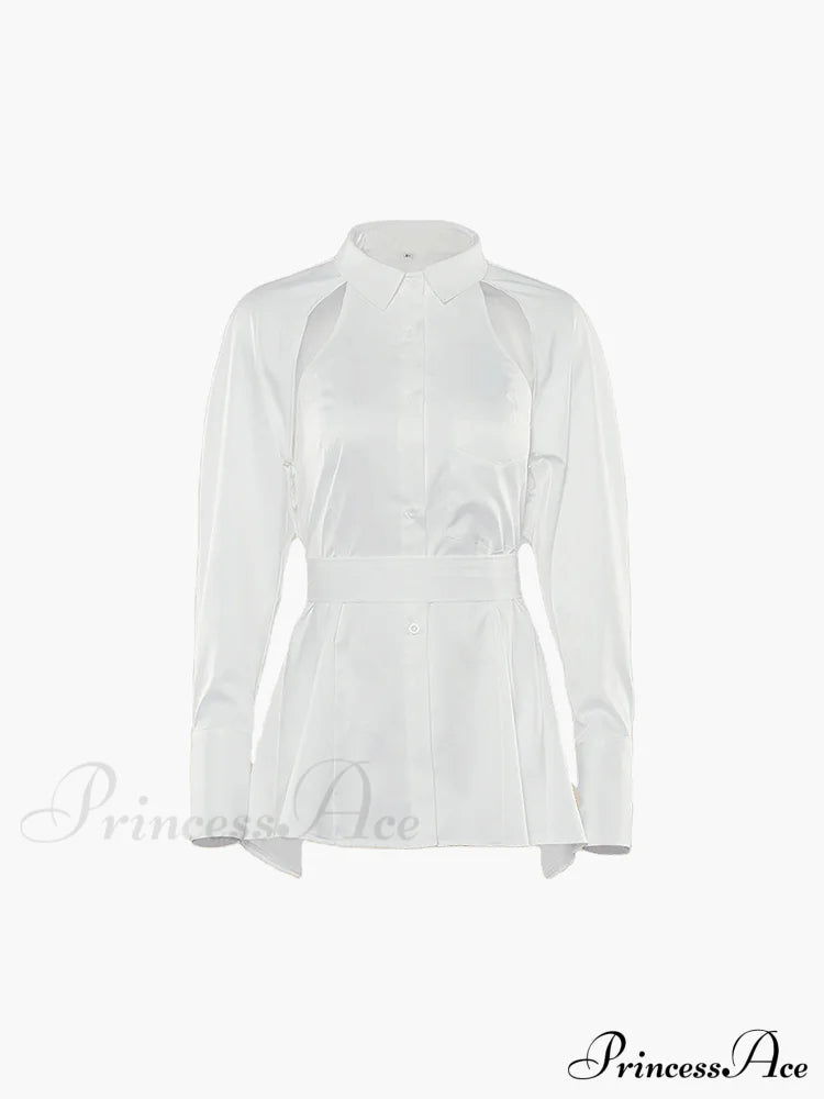 Cut Out Button Trendy Down Collar Shirt image 2