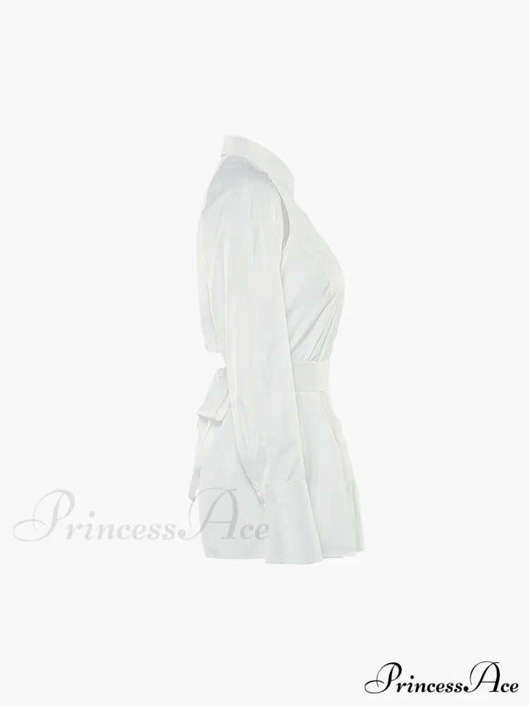Cut Out Button Trendy Down Collar Shirt image 3