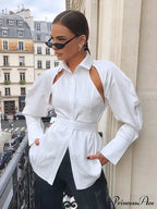 Cut Out Button Trendy Down Collar Shirt image 1
