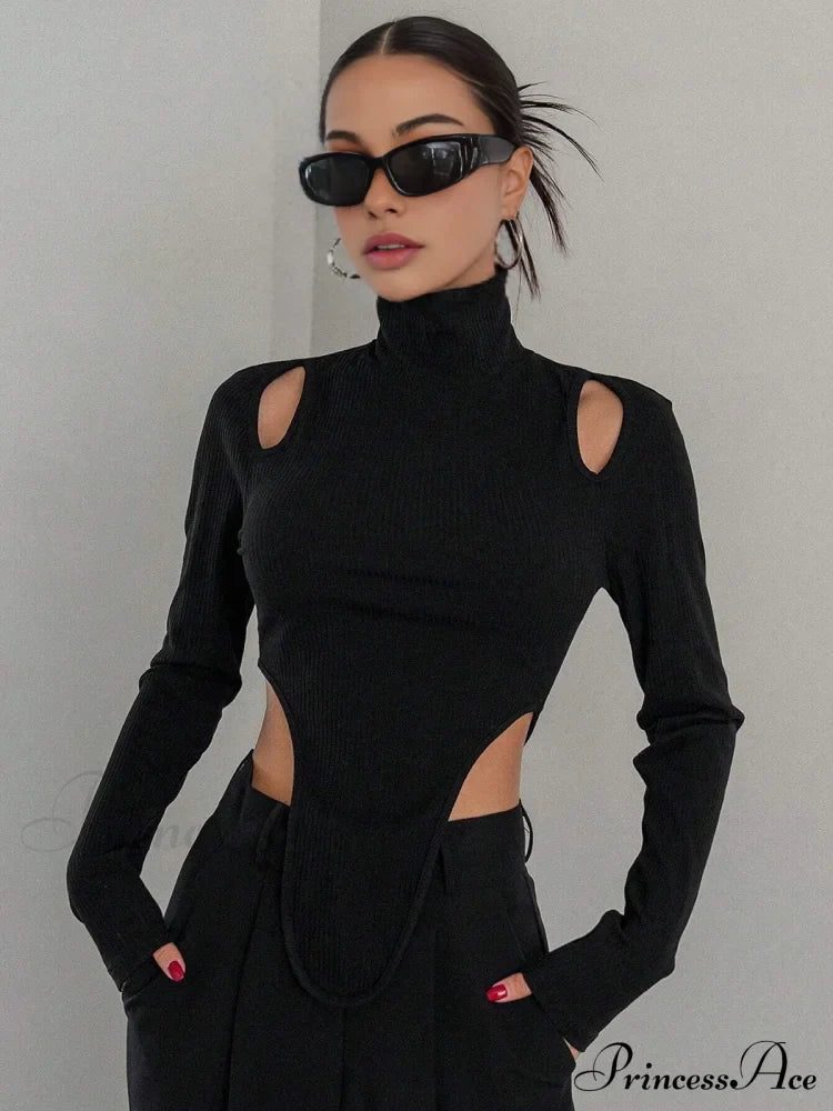 Cut Out High Trendy Neck Asymmetric Hem Top image 1