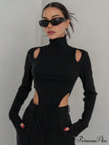 Cut Out High Trendy Neck Asymmetric Hem Top image 1