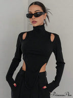 Cut Out High Trendy Neck Asymmetric Hem Top image 1