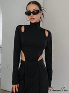 Cut Out High Trendy Neck Asymmetric Hem Top image 3