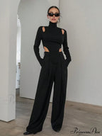 Cut Out High Trendy Neck Asymmetric Hem Top image 2