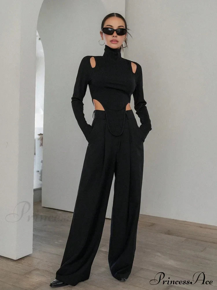Cut Out High Trendy Neck Asymmetric Hem Top image 2