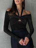 Cut Out Knotted Trendy Long Sleeve Halter Shirt image 1