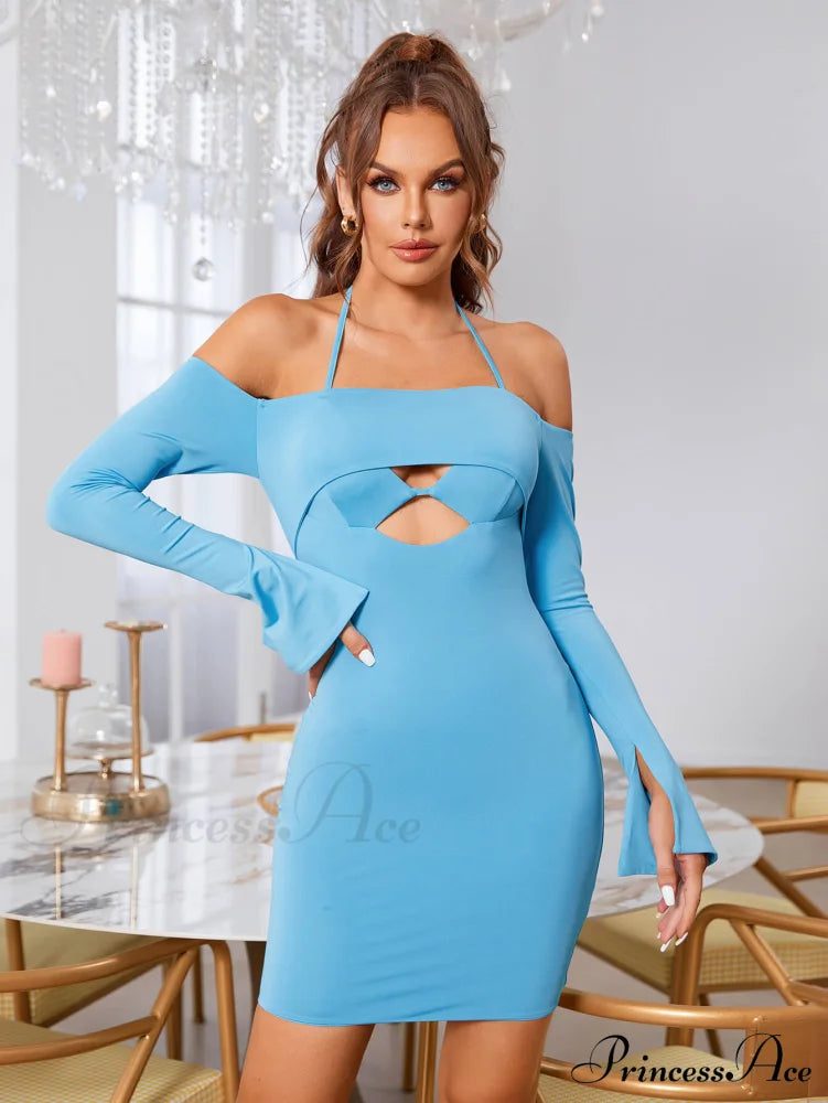 Cut Out Tie Trendy Backless Halter Bodycon Dress image 7