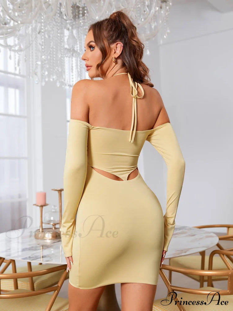 Cut Out Tie Trendy Backless Halter Bodycon Dress image 2