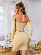 Cut Out Tie Trendy Backless Halter Bodycon Dress image 2