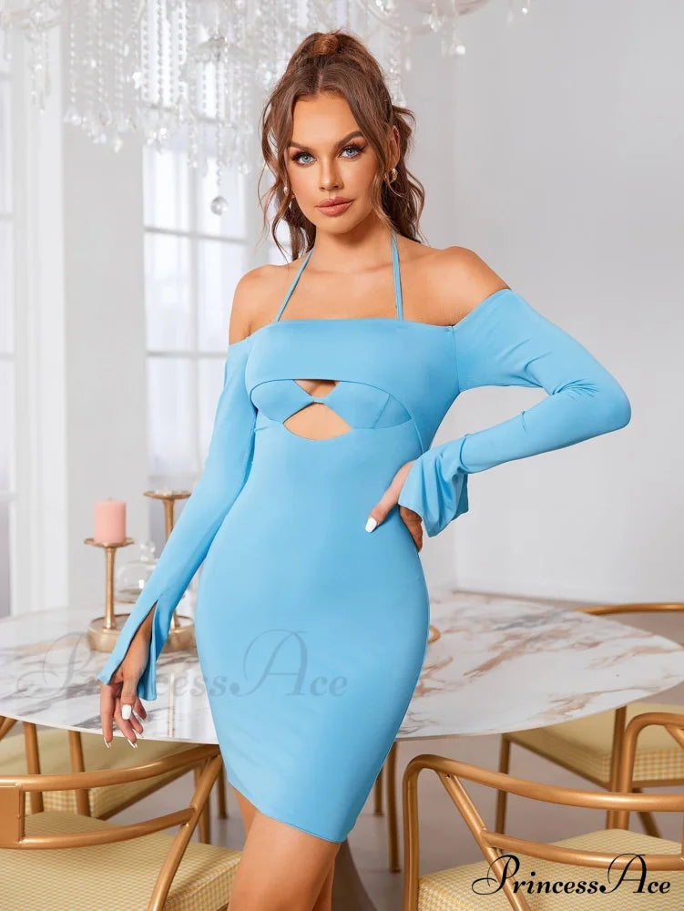 Cut Out Tie Trendy Backless Halter Bodycon Dress image 12