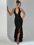 Cut Ruched Asymmetric Backless Vacation Dress image 3