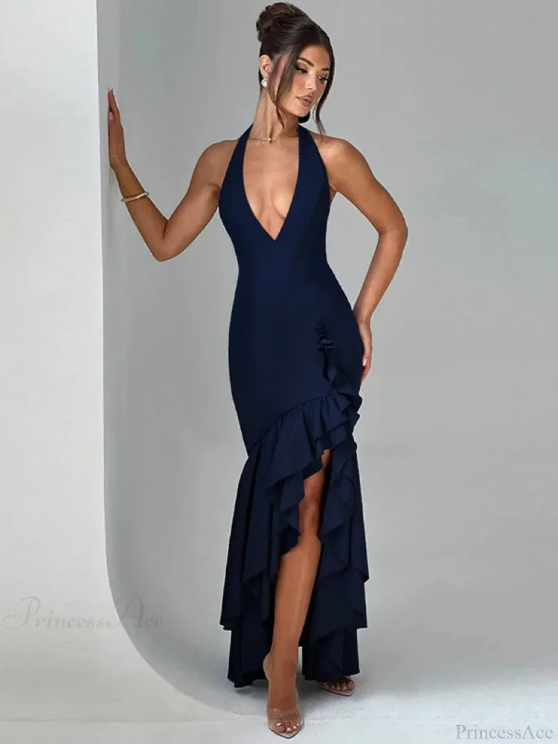 Cut Ruched Asymmetric Backless Vacation Dress image 2