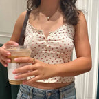 Cute Floral Print Button-Up O Neck Crop Top image 1