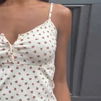 Cute Floral Print Button-Up O Neck Crop Top image 4