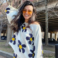 Cute Floral Print Pullover Knit Classic Shorts Matching Set - Pink image 1