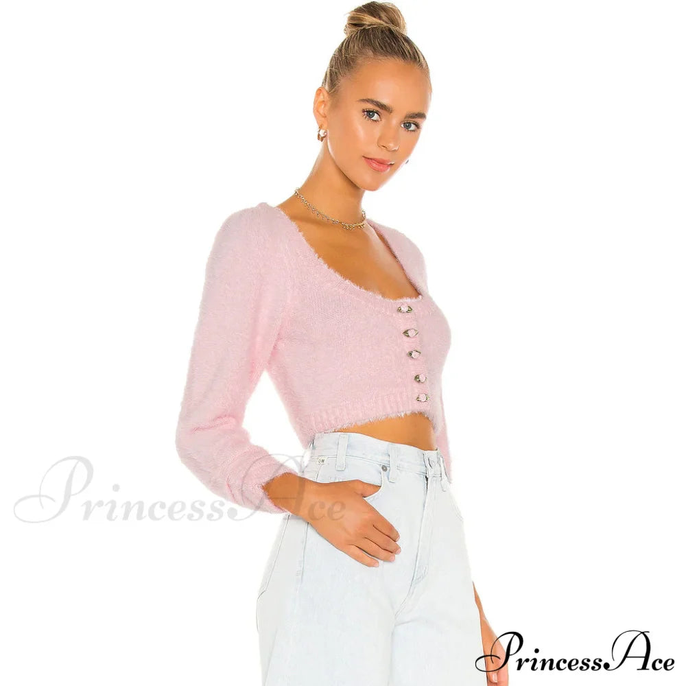 Cute Flower Cable Knit Bishop Classic Sleeve Crop Pullover Sweater - Yellow image 3