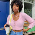Cute Flower Cable Knit Bishop Classic Sleeve Crop Pullover Sweater - Yellow image 1