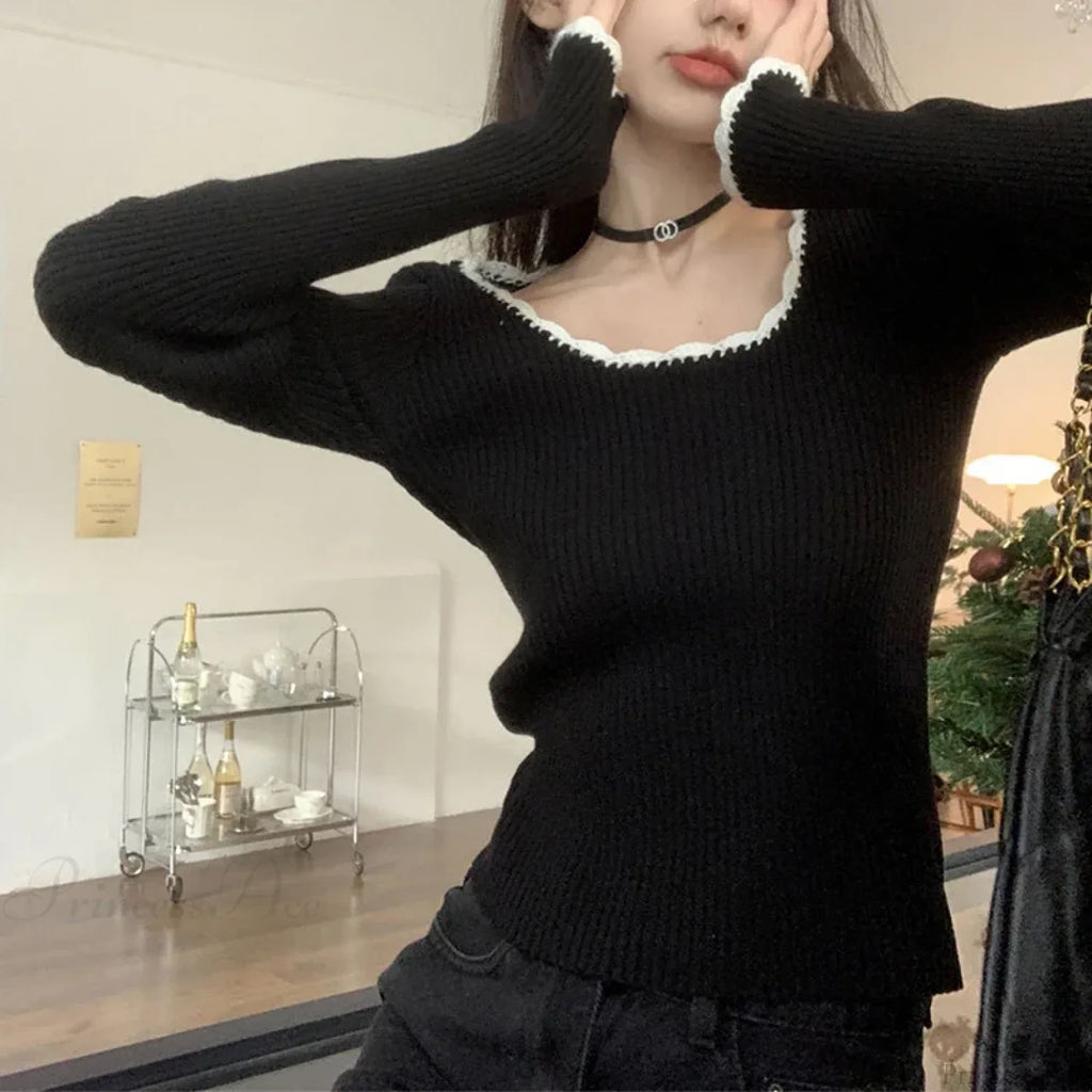 Cute O Neck Long Sleeve Slim Fit Knitted Crop Top image 4