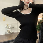 Cute O Neck Long Sleeve Slim Fit Knitted Crop Top image 4