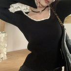Cute O Neck Long Sleeve Slim Fit Knitted Crop Top image 3