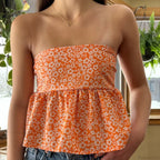 Cute Summer Floral Strapless Bandeau 00s Backless Tie Up Bodydoll Y2K Crop Top image 6