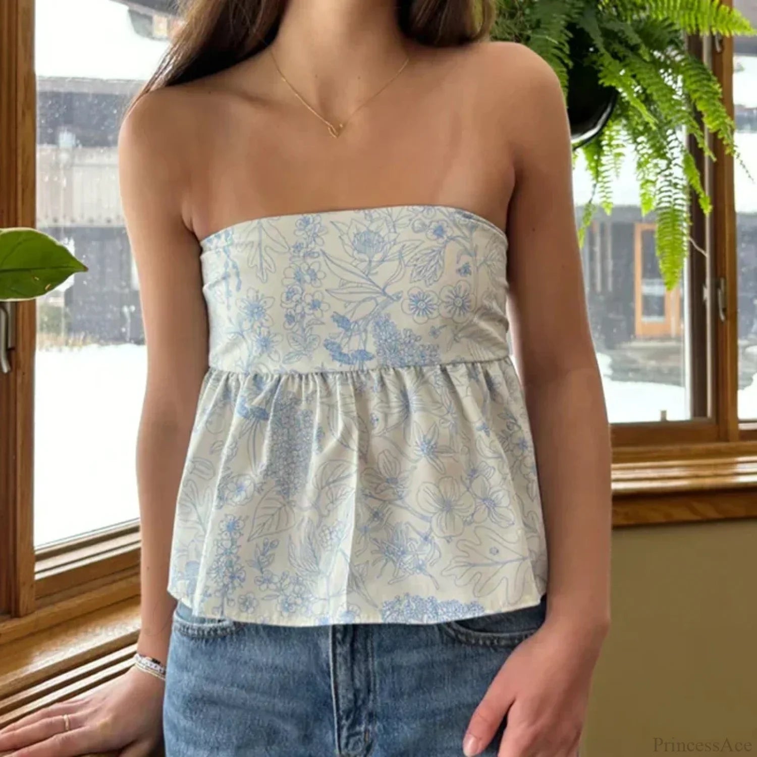 Cute Summer Floral Strapless Bandeau 00s Backless Tie Up Bodydoll Y2K Crop Top image 2
