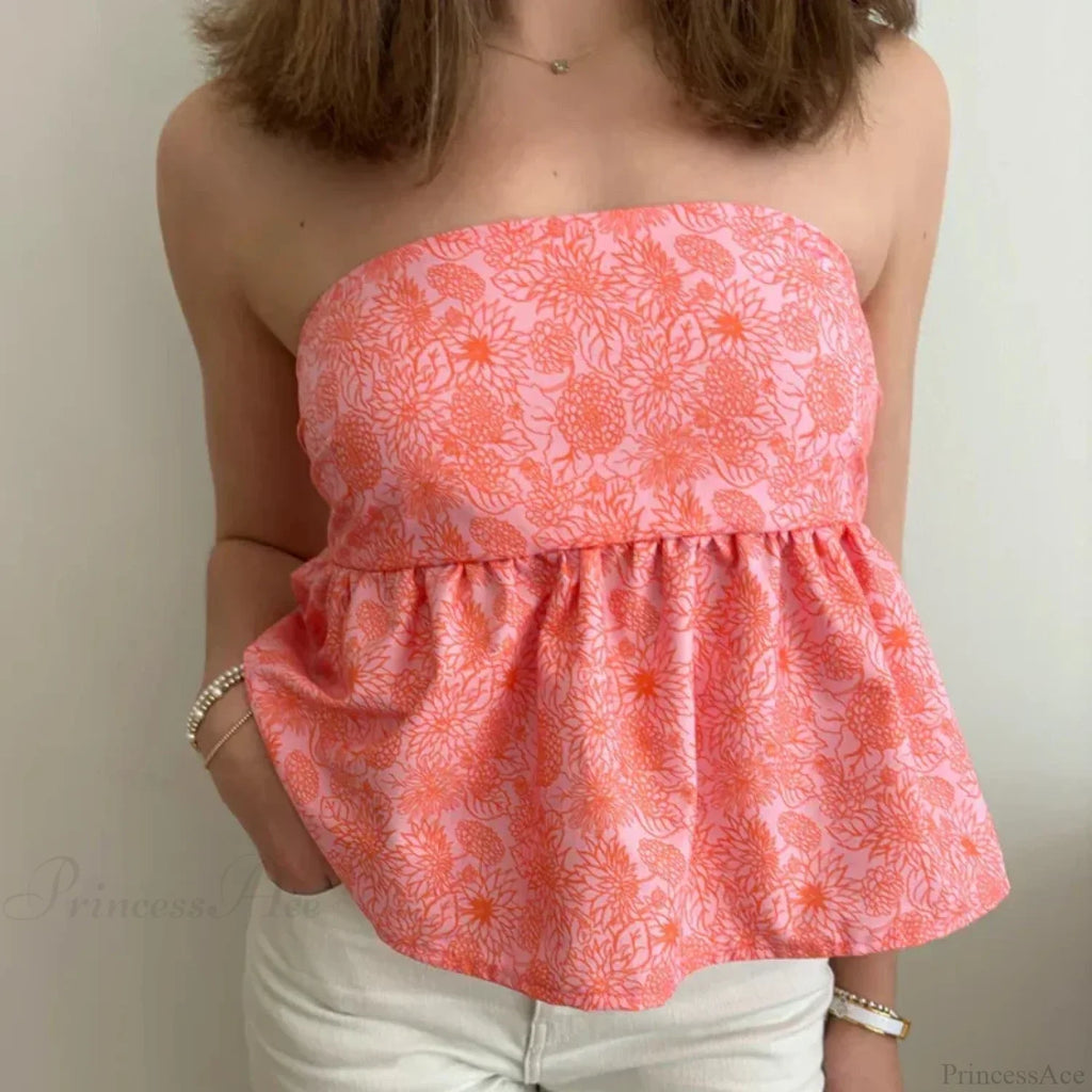 Cute Summer Floral Strapless Bandeau 00s Backless Tie Up Bodydoll Y2K Crop Top image 9