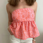 Cute Summer Floral Strapless Bandeau 00s Backless Tie Up Bodydoll Y2K Crop Top image 9